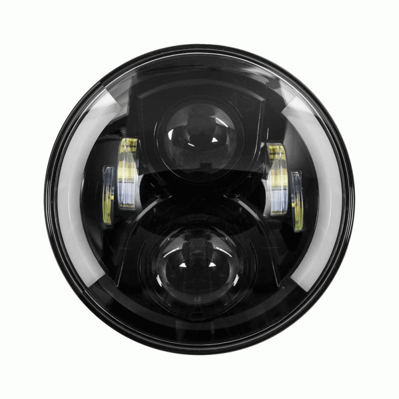 Round METRA Motorcycle Headlights with Black Face and Partial Halo (BC-703B)