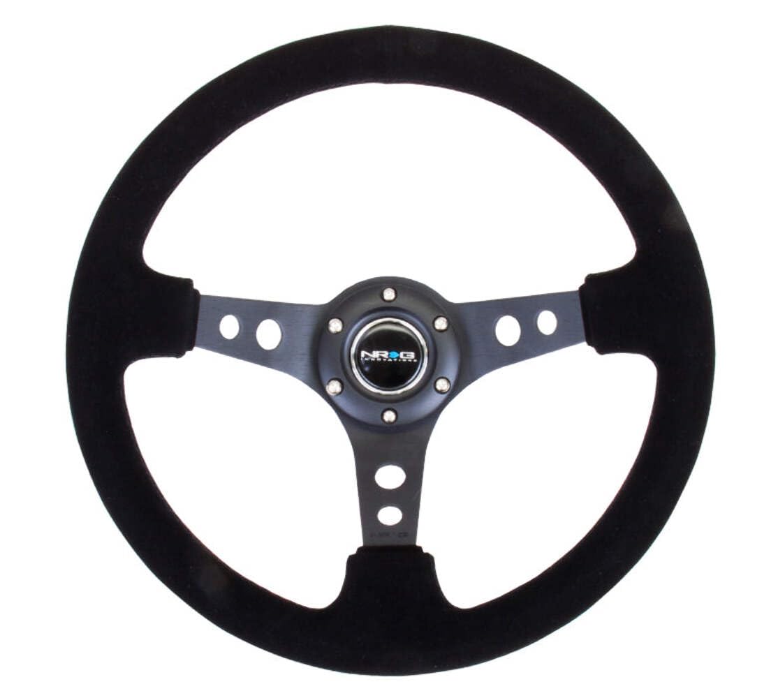 NRG Innovations Reinforced NRG-RST-006-S Steering Wheel 350mm Sport Steering Wheel (3" Deep), Black Spoke Suede Black Stitch