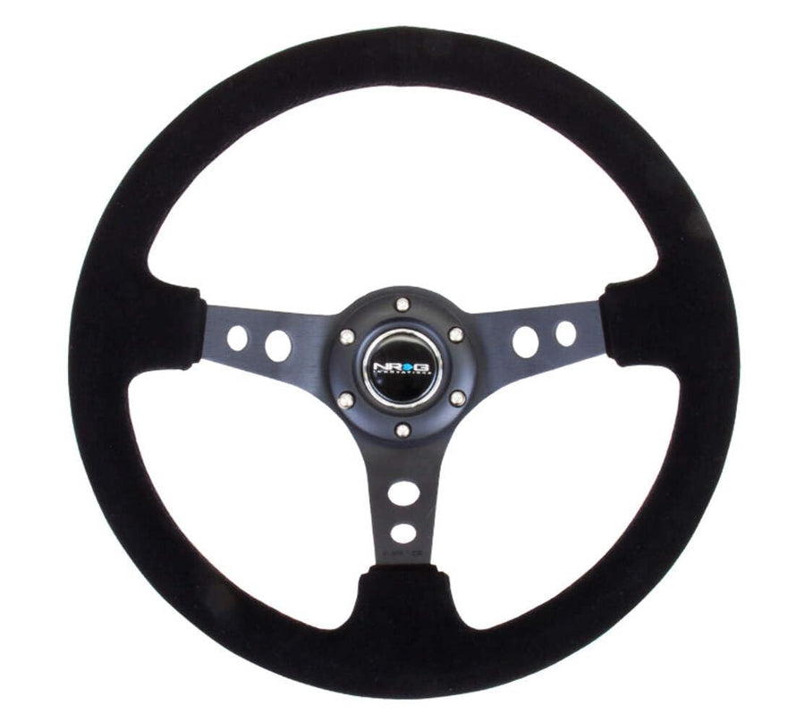 NRG Innovations Reinforced NRG-RST-006-S Steering Wheel 350mm Sport Steering Wheel (3" Deep), Black Spoke Suede Black Stitch