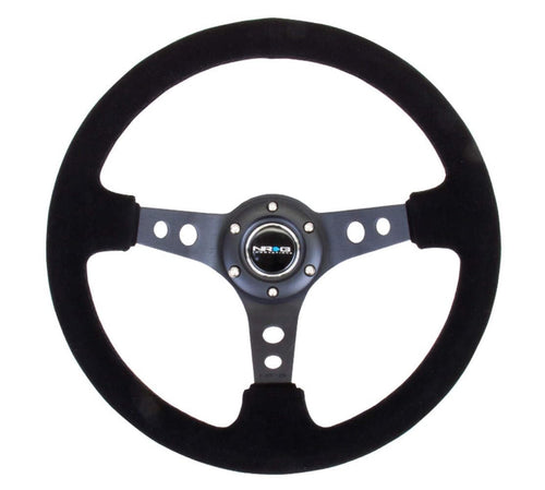 NRG Innovations Reinforced NRG-RST-006-S Steering Wheel 350mm Sport Steering Wheel (3" Deep), Black Spoke Suede Black Stitch