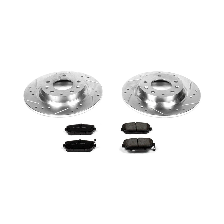 Rear Power Stop K2451 Z23 Carbon Fiber Brake Pads with Drilled & Slotted Brake Rotors Kit For Mazda MX-5 Miata 2006-2015 [Model Specific]