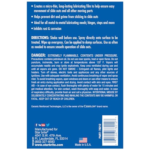 RV Slide-Out Lubricating Fluid with Cerflon - STAR BRITE Ultra-Slick, Deep-Penetrating, Corrosion Preventive Spray for RV Slide Outs (078212)