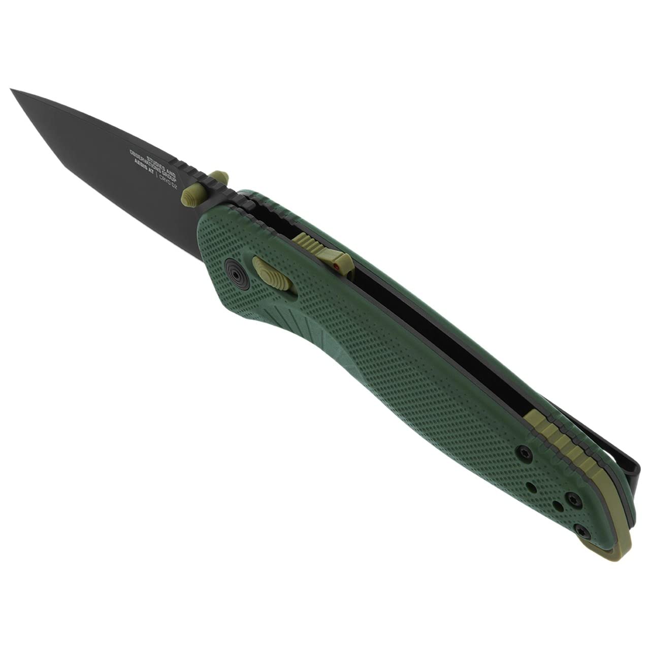 SOG Aegis Tanto Outdoor Pocket Folding Opening Knife, Ambidextrous at-XR Lock with Ergonomic Handle, D2 Steel Blade, Built-in Safety Blade Locking and Spine-Mounted Safety System, Forest & Moss