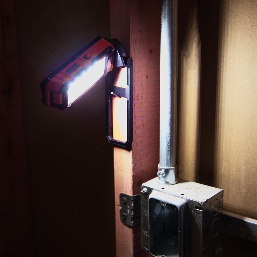 Klein Tools LED Light 56403, Rechargeable Flashlight/Worklight with Kickstand, Magnetic Mount, and Carabiner, Charges Small Electronics, for Work, Camping