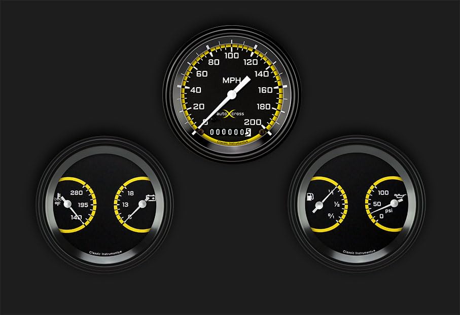 AX04YBLF Classic Instruments Autocross Yellow 3 3/8" Speedo/2 Dual Gauges - GM
