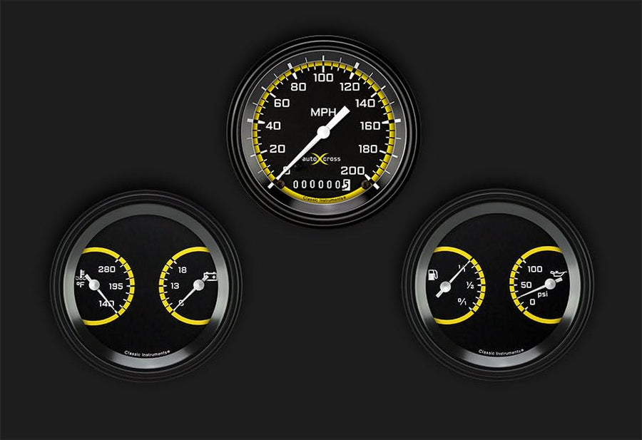 AX04YBLF Classic Instruments Autocross Yellow 3 3/8" Speedo/2 Dual Gauges - GM