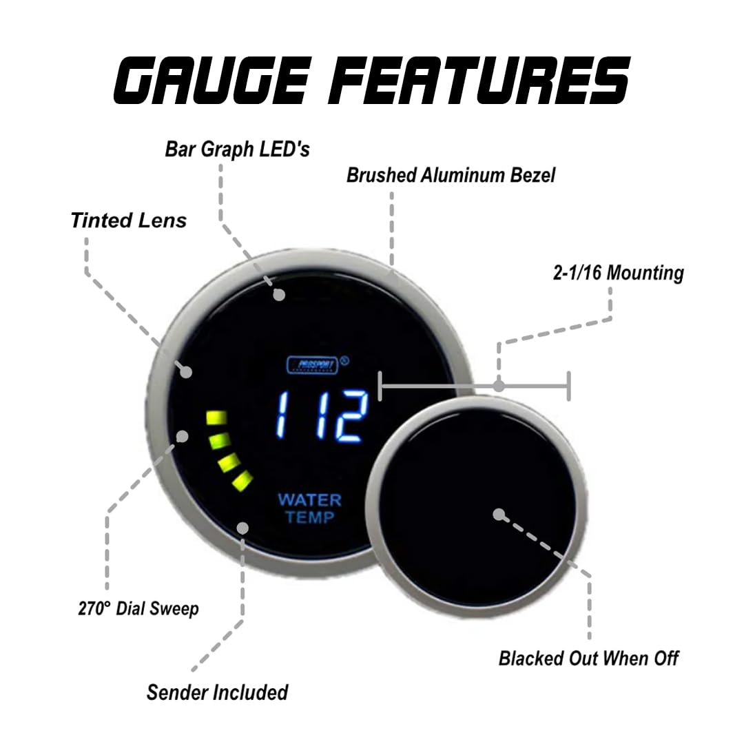 Digital Water Temperature Gauge- Series Blue 52mm (2 1/16)