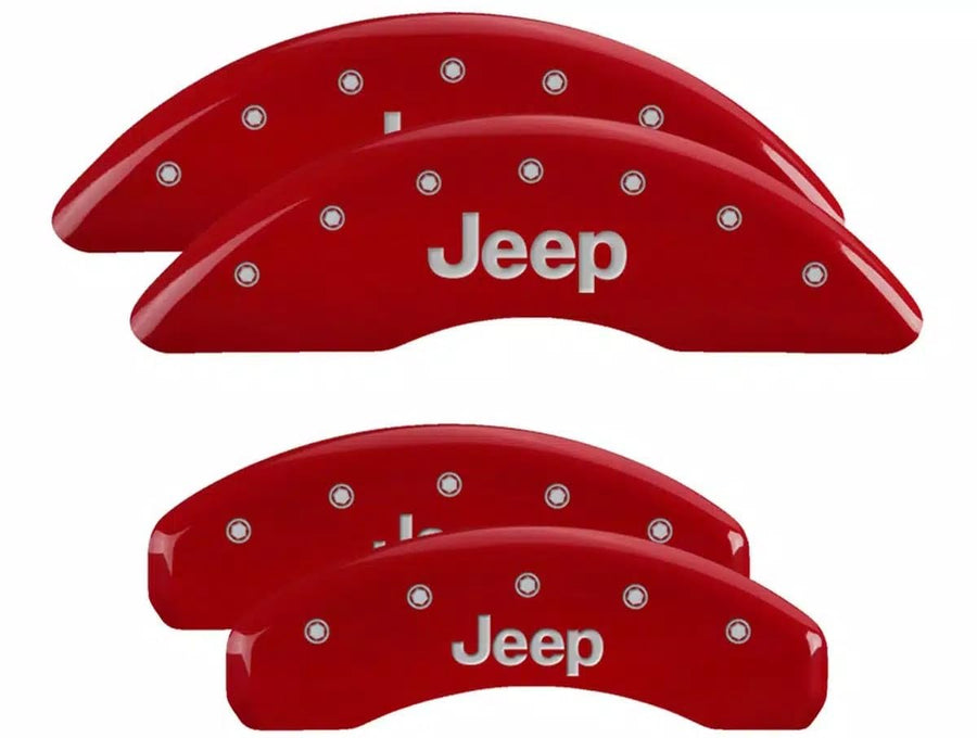 MGP Brake Caliper Covers for Jeep Grand Cherokee L (2021-24’) Rear Vented Rotors Requires 18”+ Wheels - Powder Coated Red, Engraved JEEP logo, Aluminum Front and Rear Caliper Covers (Set of 4)