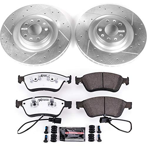 Power Stop K4570-26 Z26 Carbon Fiber Brake Pads with Drilled & Slotted Brake Rotors Kit For Audi A8 Quattro 2003-2010, Volkswagen Phaeton 2004-2006 [Model Specific]