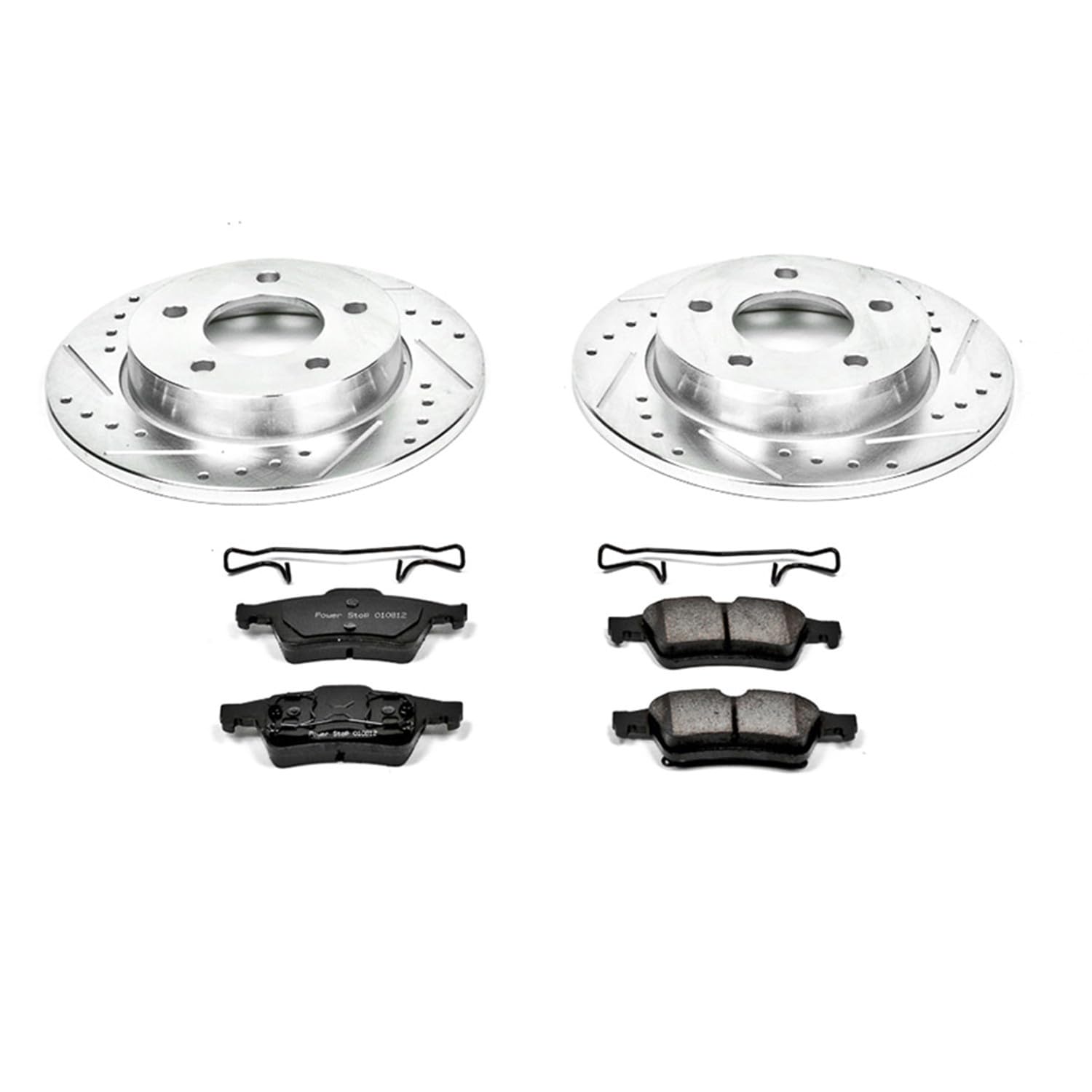 Rear Power Stop K124 Z23 Carbon Fiber Brake Pads with Drilled & Slotted Brake Rotors Kit For Mazda 3 2004-2005 [Model Specific]