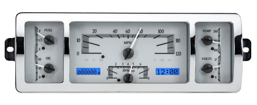 Dakota Digital VHX-40C-PU-S-B Analog Gauge Instrument System Compatible with 1940-46 Chevy Pickup Truck Silver Alloy Blue Backlighting