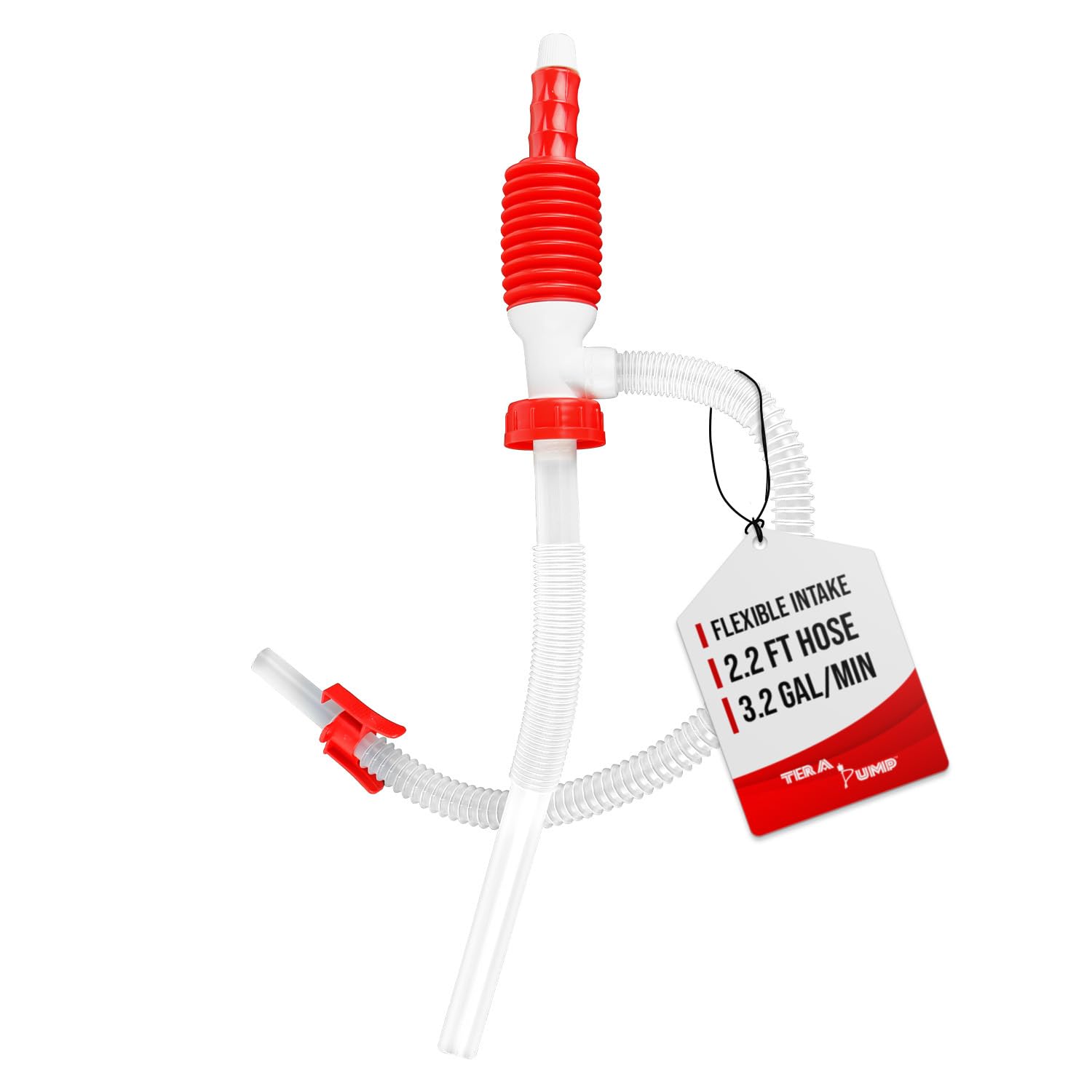 TERA PUMP Manual Fuel Transfer Pump TRM20 w/Bendable Intake Hose and 3 Different Gas Can Adapters, No Heavy Lifting, Transfer up to 3.2 Gallons per Minute