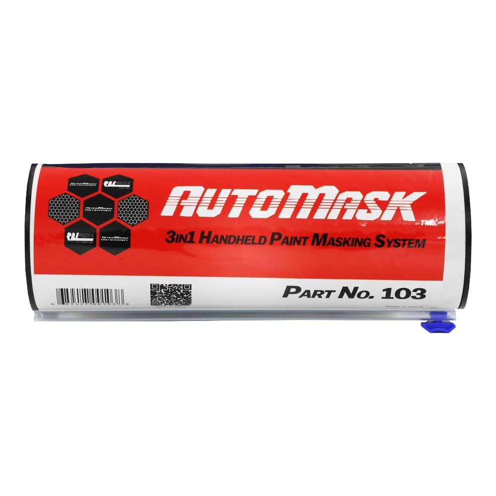 43" x 115' AutoMask Roll-On Dispenser – Pre-Taped, Lint-Free, Waterproof & Heat-Resistant Paint Masking Film for Automotive & Industrial Use