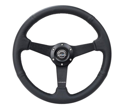 NRG Innovations 350mm NRG-RST-037MB-PR Sport Steering Wheel (1.5' deep) Black Perforated Leather with Black Stitching - Matte Black Solid Spokes