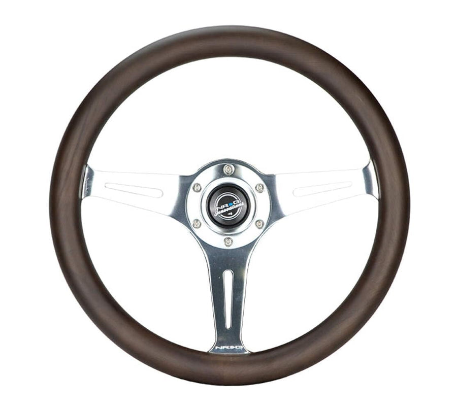 NRG Innovations Classic Wood Grain NRG-ST-015SL-OAK Steering Wheel - 350mm 3 Chrome Silver Spokes, Oak Color Wood, Mahogany