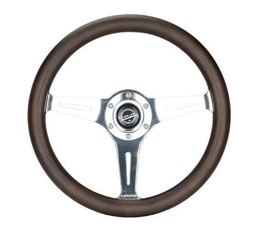 NRG Innovations Classic Wood Grain NRG-ST-015SL-OAK Steering Wheel - 350mm 3 Chrome Silver Spokes, Oak Color Wood, Mahogany