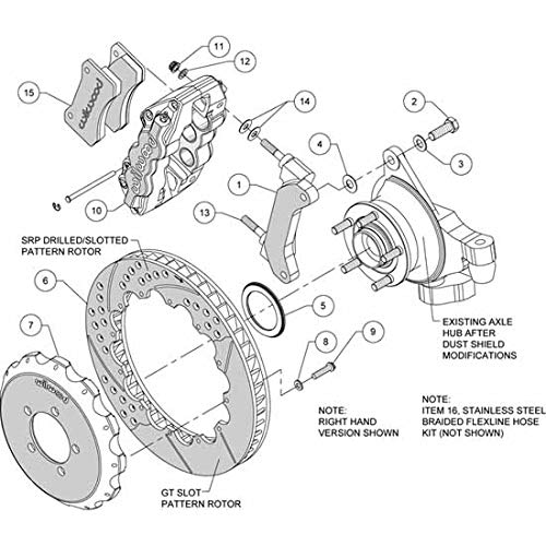 WILWOOD W6A Front Hat Kit,140-12876-DR,14.00, Drilled, Red 1999-2012 Subaru WRX w/Lines
