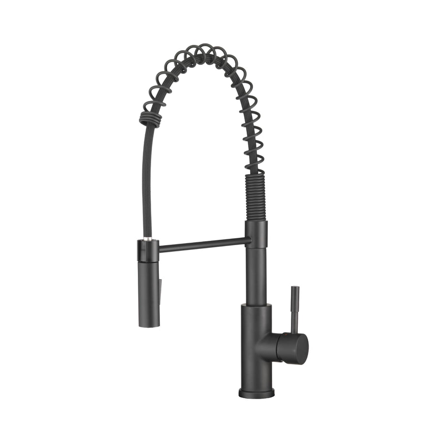Dura Faucet RV Swivel High-Arc DF-MK504SLK-MB Kitchen Sink Faucet - Single Handle - Kitchen Faucet with Pull-Down Sprayer - Optional Deck Plate (Matte Black)