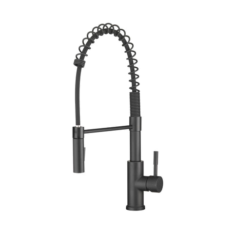 Dura Faucet RV Swivel High-Arc DF-MK504SLK-MB Kitchen Sink Faucet - Single Handle - Kitchen Faucet with Pull-Down Sprayer - Optional Deck Plate (Matte Black)