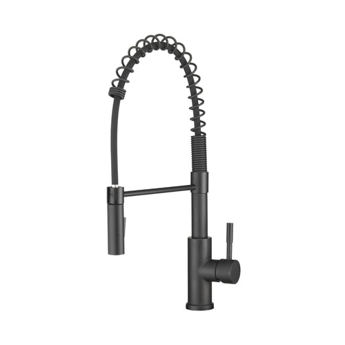 Dura Faucet RV Swivel High-Arc DF-MK504SLK-MB Kitchen Sink Faucet - Single Handle - Kitchen Faucet with Pull-Down Sprayer - Optional Deck Plate (Matte Black)