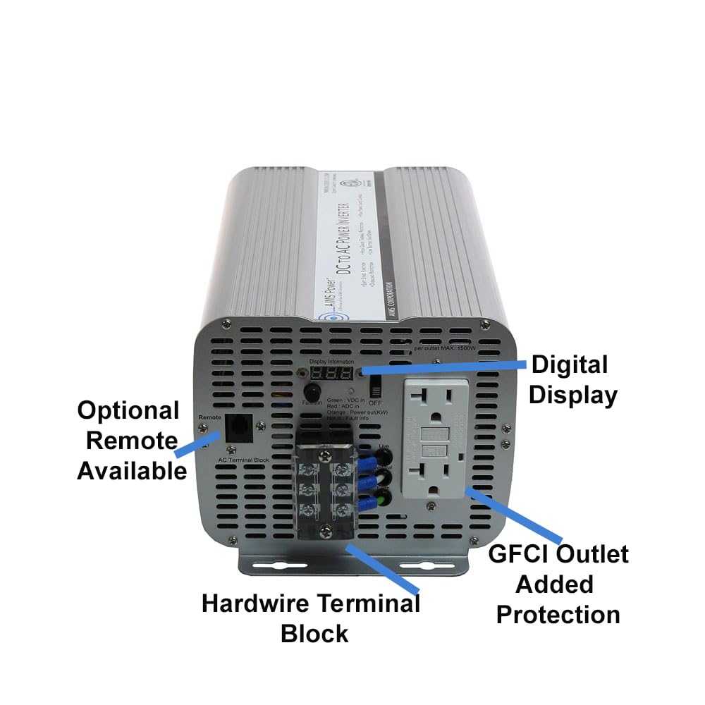 3000 Watt AIMS Power Modified Sine Power Inverter 12Volt DC to 120 Volt AC ETL Certified to UL 458 with GFCI Outlets and AC Terminal Block