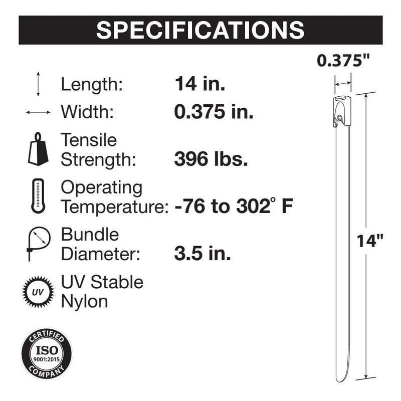 W2947 Performance Tool 10 pc. 14" Stainless Steel Cable Ties