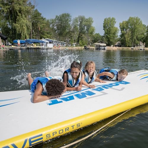 Aqua Mat Rave Sports Inflatable Deluxe 15 Floating Mat, Platform and Swim Dock with Dropstitch PVC Construction, 15' x 5', Supports 1100 lbs