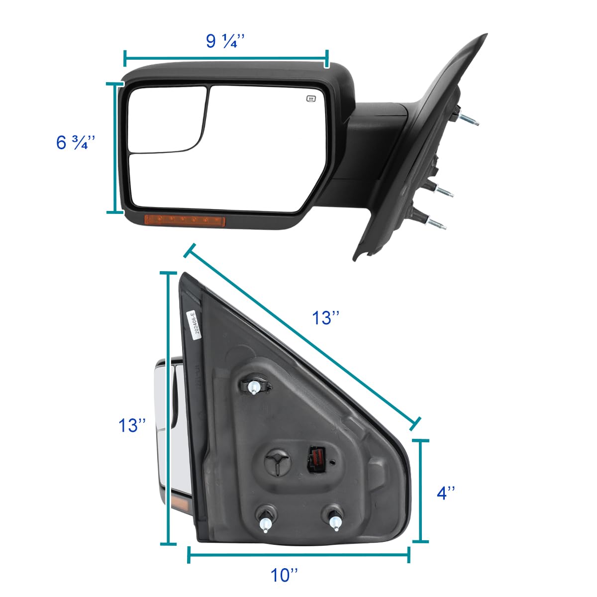 Power Spec-D Tuning Black Heated + LED Signal + Puddle Light Side Mirrors Compatible with 2007-2014 Ford F-150, Left + Right Pair