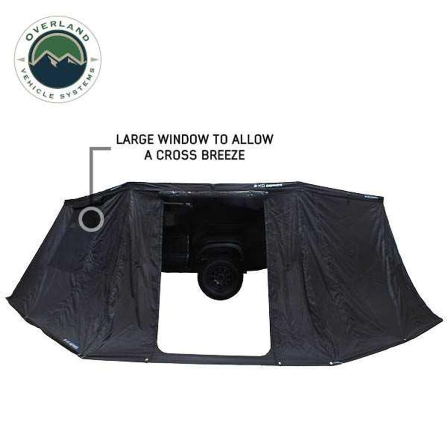 XD Nomadic 270 - Overland Vehicle Systems Awning Wall 3 W/Black Out, Driver Side, Grey Hex, Black Trim W/Storage Bag