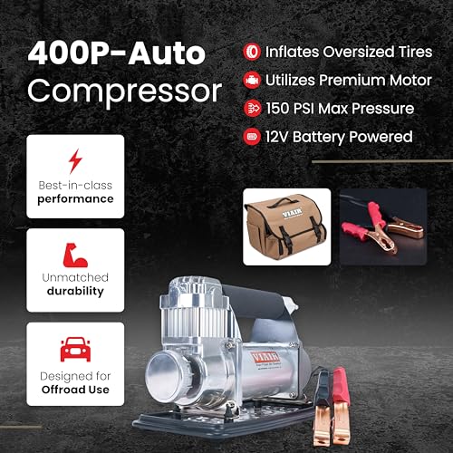 400P VIAIR - 40045, Automatic Function Portable Compressor Kit, Tire Pump, Truck/SUV Tire Inflator, Silver, For up to 35 Inch Tires