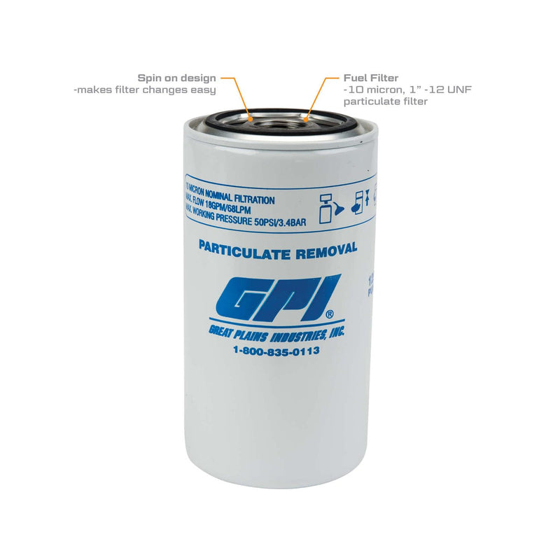 Particulate Filter GPI P-18-10-1, 18 GPM (67L/min), 10 Micron, 1-12 UNF (GPI Genuine Accessory 129300-01)