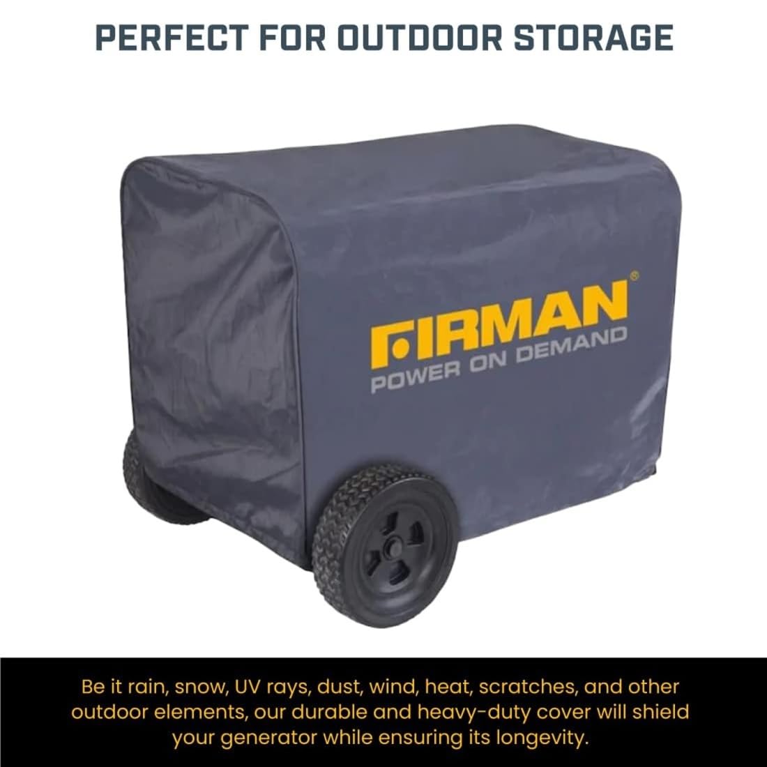 FIRMAN Large Portable Generator Cover 1009, Heavy Duty Waterproof Vinyl, Double Insulated Protection for Generators 5000 Watts and above, with Drawstring Closure and Secure Pull Cord