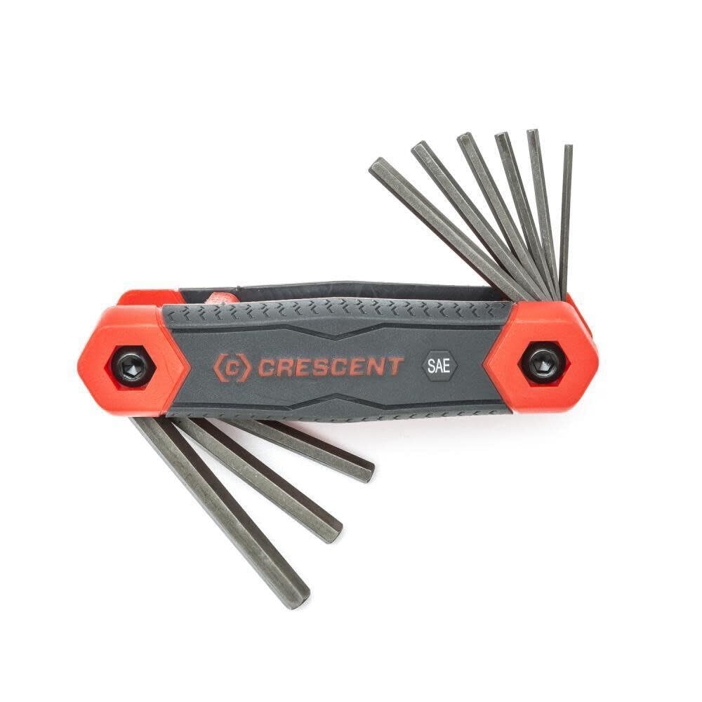 Crescent 9 Piece SAE Folding Hex Dual Material Key Set - CHKFSAE9, Black