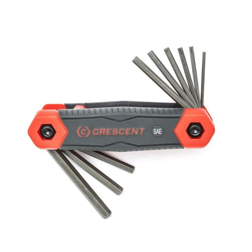 Crescent 9 Piece SAE Folding Hex Dual Material Key Set - CHKFSAE9, Black