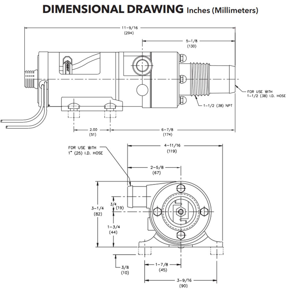 12V DC Jabsco Macerator Pump for RVs/Boats - Efficient 43 L/min Waste Transfer for Black Water Tanks Up to 200 Gallons - Compact Design, 4-Blade Chopper, Self-Priming, Dry-Run Protection