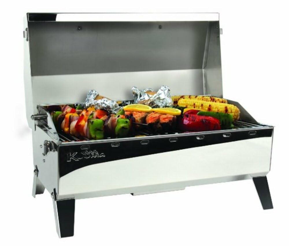 Stainless Steel Kuuma Stow and Go Propane Tabletop and Mountable Grill - Gas Grill with Foldable Legs | Great for Camping, Boating, Picnics, Barbeques & More | 13,000 BTUs - (58130)