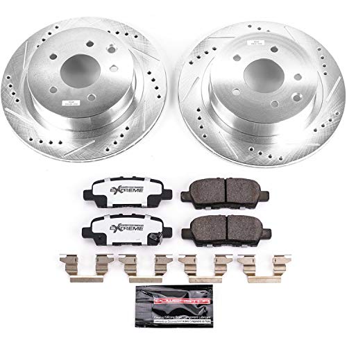 Rear Power Stop K6761-26 Z26 Carbon Fiber Brake Pads with Drilled & Slotted Brake Rotors Kit