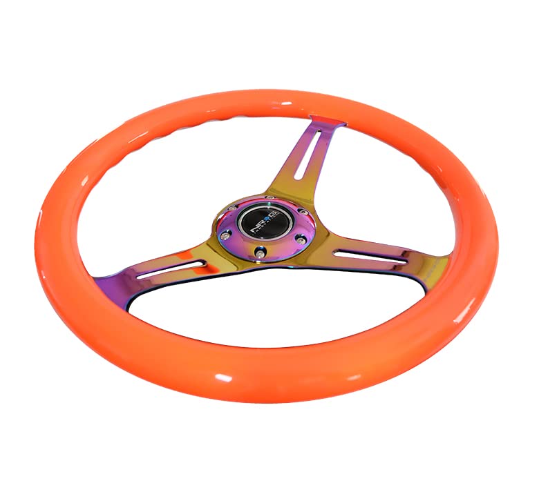 NRG Innovations Classic Wood Grain NRG-ST-015MC-NOR Steering Wheel, 350mm 3 Neochrome Spokes-Neon Orange Color