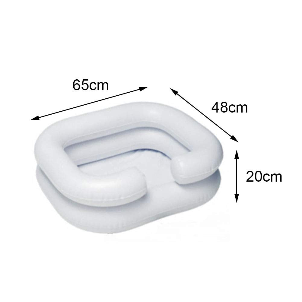 portable inflatable hair washer, inflatable shampoo basin with drain tube, bedside shower system for washing hair in bed, elderly, injured and handicapped