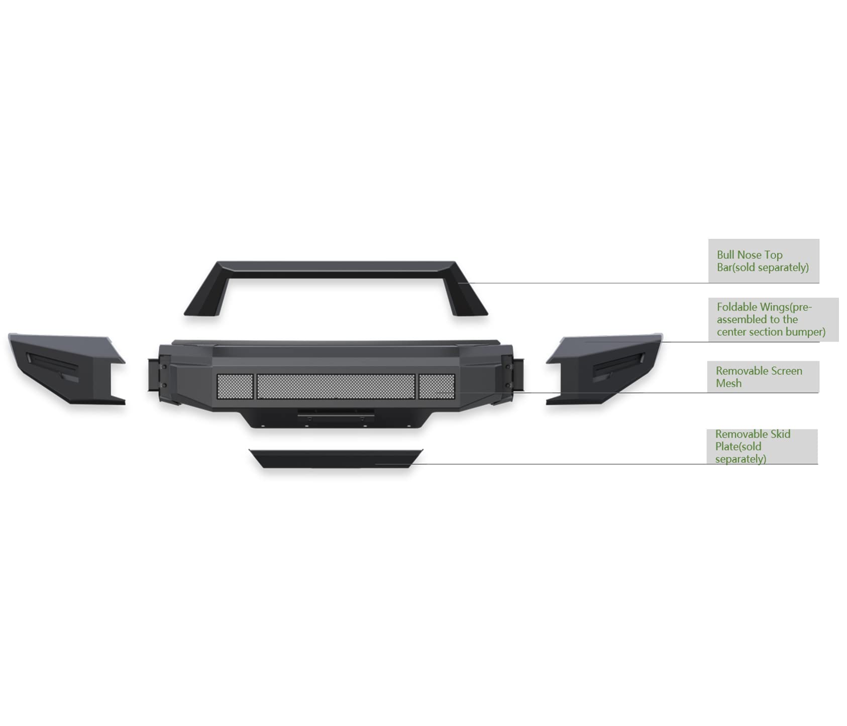 Heavy Duty Black Horse Armour II Modular Front Bumper Matte Black Compatible with 2019-2021 Chevrolet Silverado 1500-AFB-SI20