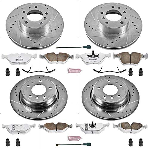 Power Stop K382-26 Z26 Carbon Fiber Brake Pads Front and Rear with Drilled & Slotted Brake Rotors Kit For BMW 540i 1994-1995 [Model Specific]