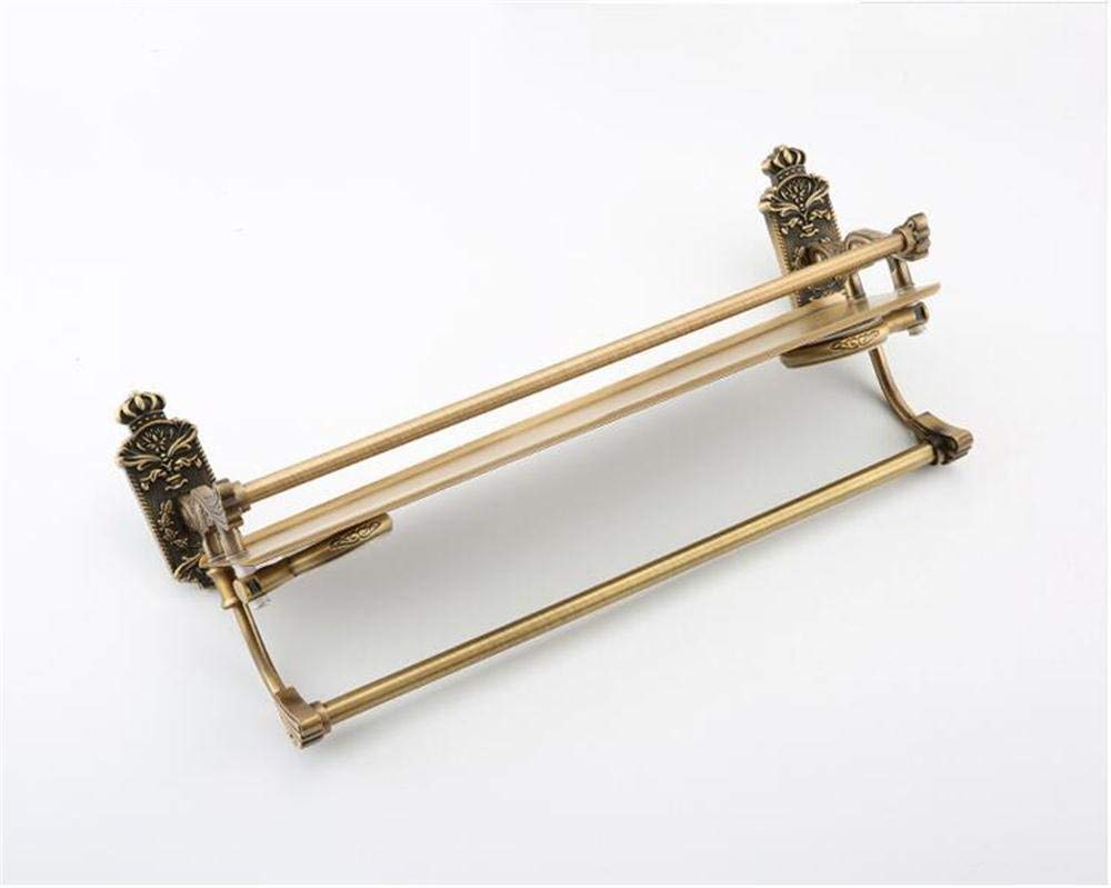 Multipurpose Antique Bathroom Shelf With Towel Bar And Toothbrush Holder, Brass, Brushed Craft, 51 * 24cm Bathroom Shelf