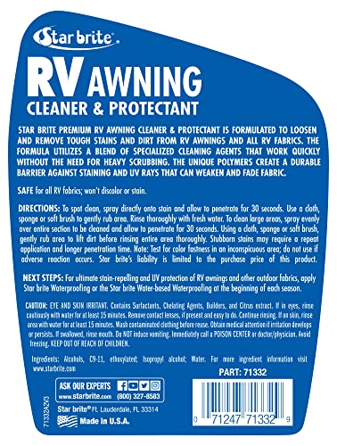 Premium STAR BRITE RV Awning Cleaner & Protectant Spray - Powerful Stain Remover for Fabric & Vinyl Awnings, Ideal for Outdoor Furniture & RV Fabrics - 32 OZ (071332)