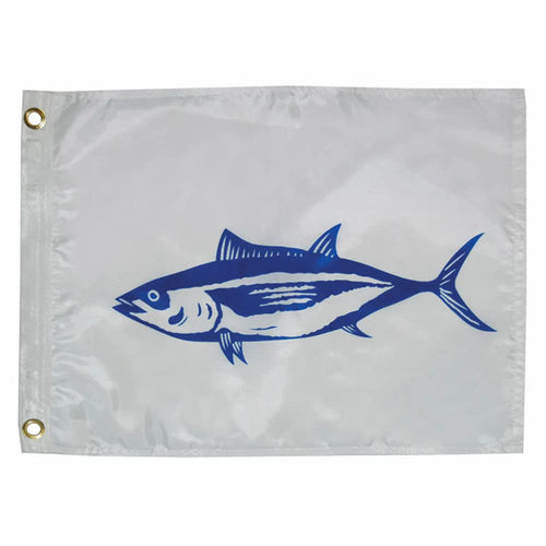 Taylor Made Catch Fisherman's White Tuna Fish Boat Flag, 12" x 18" 200-Denier Water-Repellent Nylon, Screen-Printed Fabric, Decorative for Marine, Boating, Marina, Dock Decor, Brass Grommets - 3118