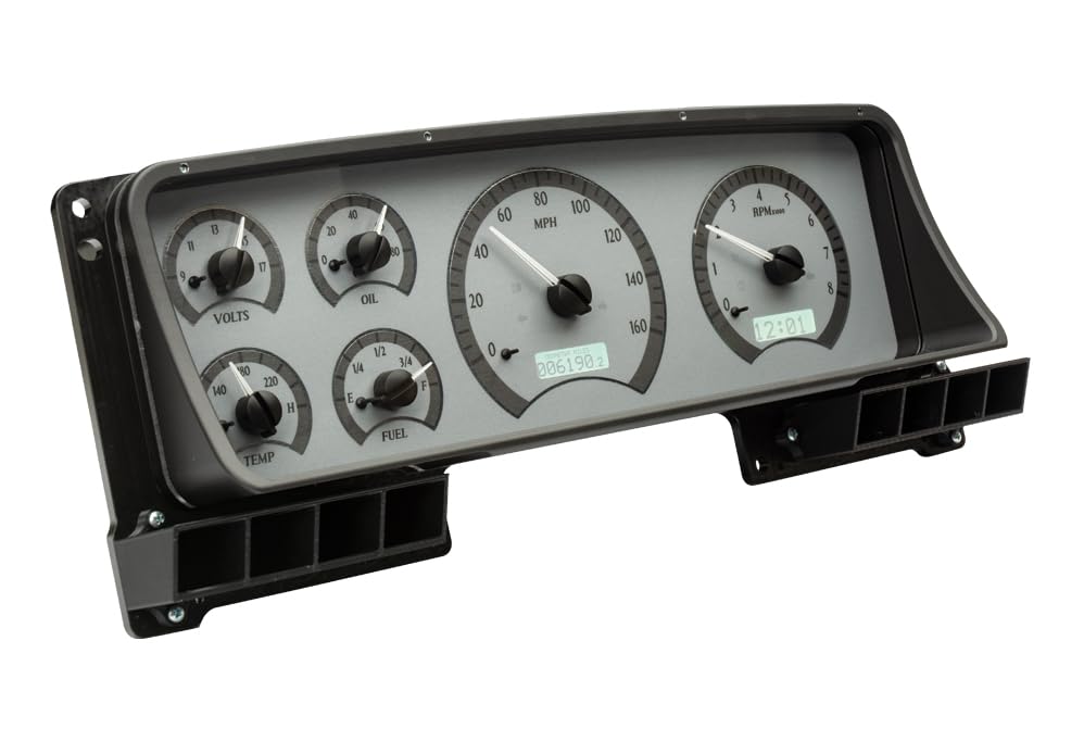 Dakota Digital VHX-87F-PU-S-W Analog Dash Gauge System with Compatible 1987-91 Ford Pickup and Bronco, Silver Alloy Style, White Backlighting