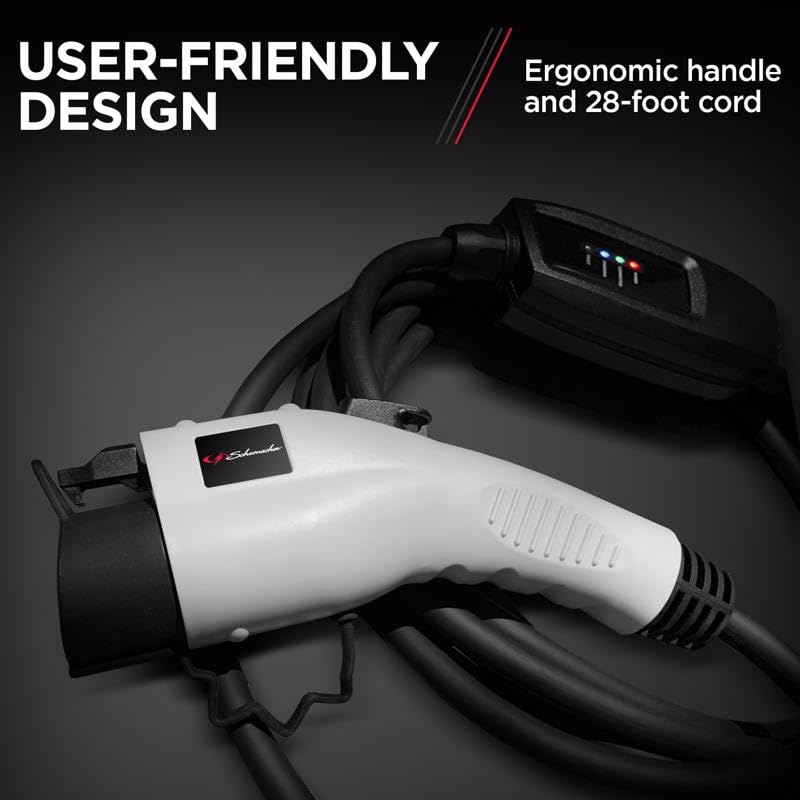 Schumacher Electric SC1455 Portable EV Charger Level 2 - up to 16A, Works with 120V or 240V Outlets, 28-Foot Charging Cable, Charges EVs 3X Faster