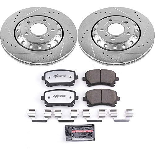 Power Stop K4562-26 Z26 Carbon Fiber Brake Pads Rear with Drilled & Slotted Brake Rotors Kit For Audi A8 Quattro 2003-2010, Volkswagen Phaeton 2004-2006 [Model Specific]