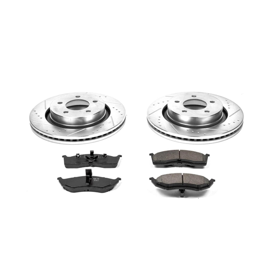 Power Stop K6179 Z23 Carbon Fiber Brake Pads with Drilled & Slotted Brake Rotors Kit For Chrysler Concorde 2000-2004, Dodge Intrepid 2000-2004 [Model Specific]
