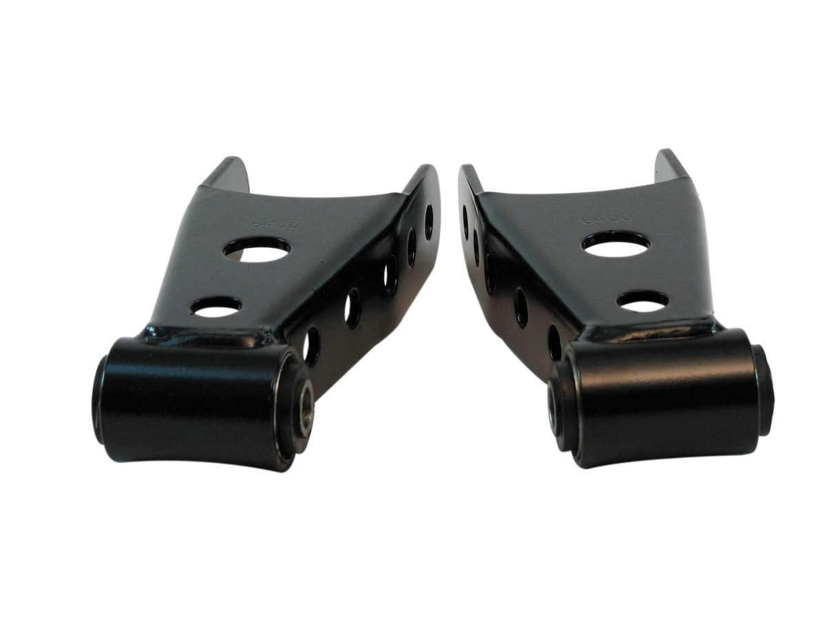 Spring Bell Tech Shackle, 2 in Lowering, Rubber Bushings, Steel, Black Powder Coat, compatible with GM Fullsize Truck 1988-2018, Pair