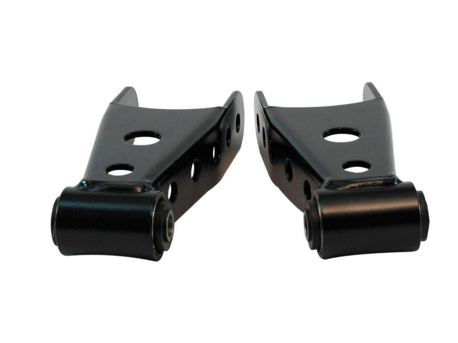 Spring Bell Tech Shackle, 2 in Lowering, Rubber Bushings, Steel, Black Powder Coat, compatible with GM Fullsize Truck 1988-2018, Pair